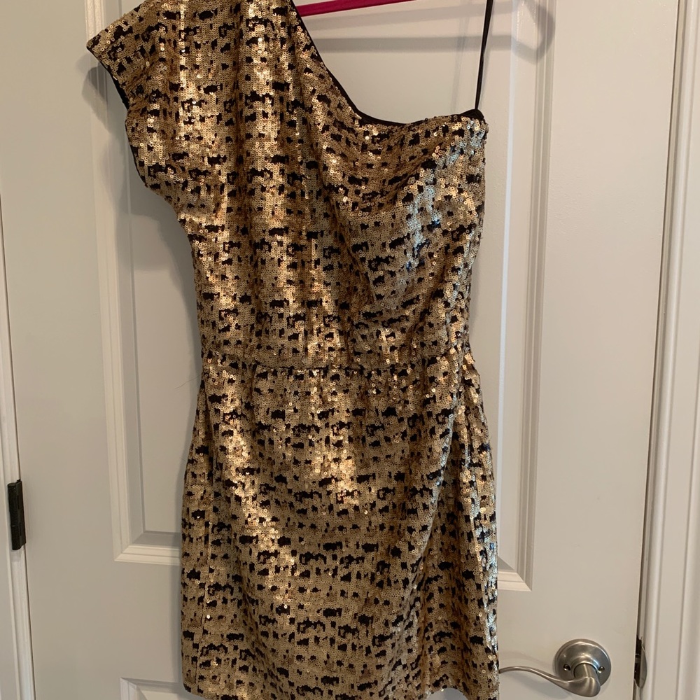 Trina Turk One Shoulder Sequin Leopard Dress